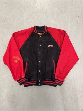 Vintage 90s International Denim Black & Red Varsity Bomber Jacket Size L